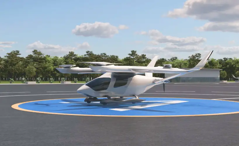 eVTOL taking off from a vertiport.