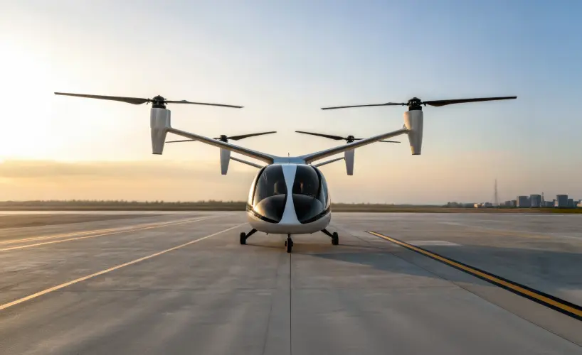An eVTOL waits on the vertiport.