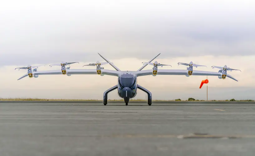 Next generation electric air mobility aircraft on test runway